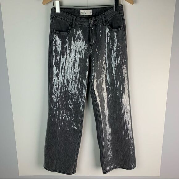 Abercrombie kids girls gray lightweight low rise baggy sequin jeans 15/16 Short - Picture 2 of 10